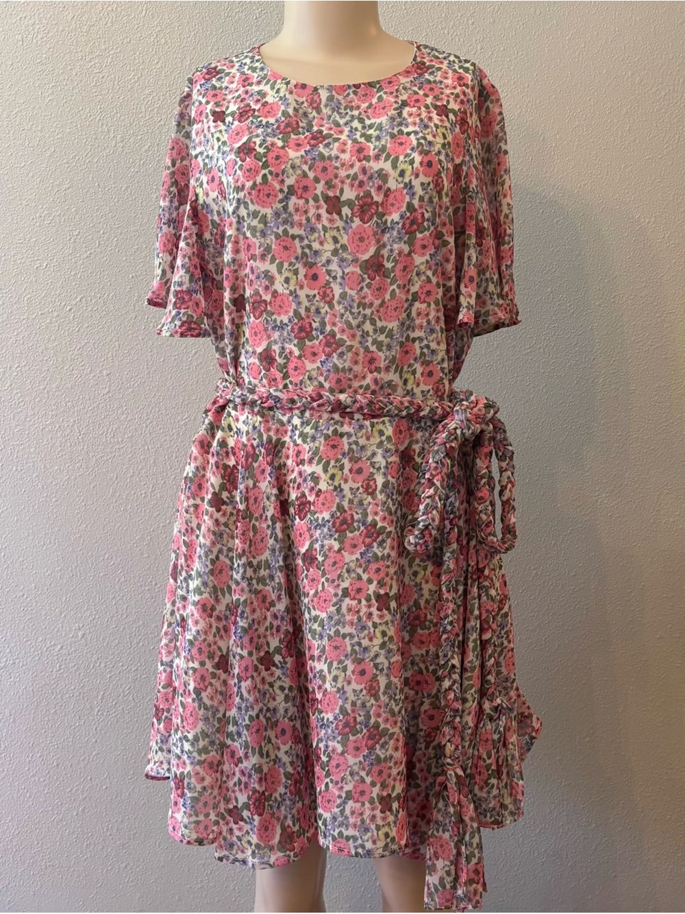 English Factory Floral Mini Tie Dress Pink Sz Medium